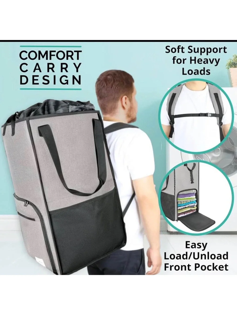 Terra Home Extra Large 2-in-1 Laundry Backpack Hamper